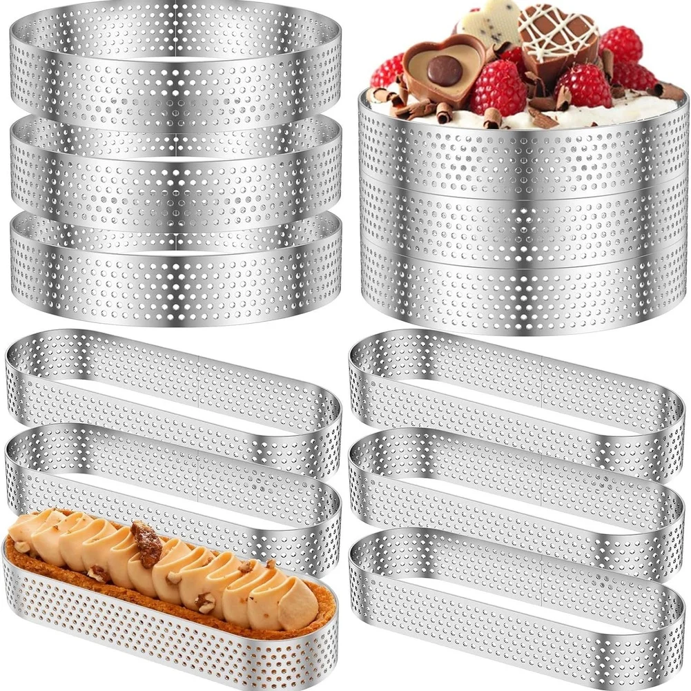 

Набор из 12 форм для мусса из нержавеющей стали: 6 круглых и 6 овальных колец, формы для десертов, кондитерских изделий, для домашней кухни, 13*4.5*2 см