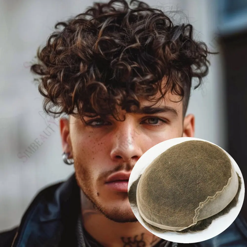 26mm مجعد غير قابل للاكتشاف شعر مستعار للرجال Q6السويسري الدانتيل وPU الشعر المستعار الإنسان 18 # 1B40Ash قطعة شعر طبيعية قابلة للتنفس باللون الرمادي الأشقر