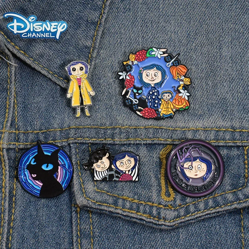 

Disney Coraline & the Secret DoorMetal Brooch Cartoon Character Caroline Doll Pins Punk Fashion Accessory Gifts for Friends