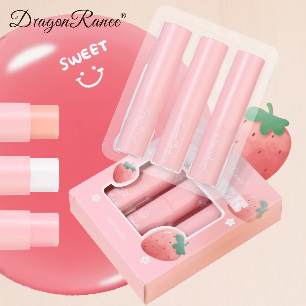 ドラゴンラニー 3点セット サーモクロミック保湿リップバーム 保湿カラーチェンジフルーツストロベリー無色ピンク口紅