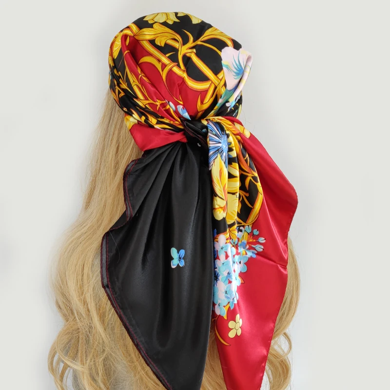 90*90cm Luxury Brand Square Scarf Fashion Beach Women Head Silk Wrap Spring Summer Shawl Ladies Foulard Bandanna Muffler hijab