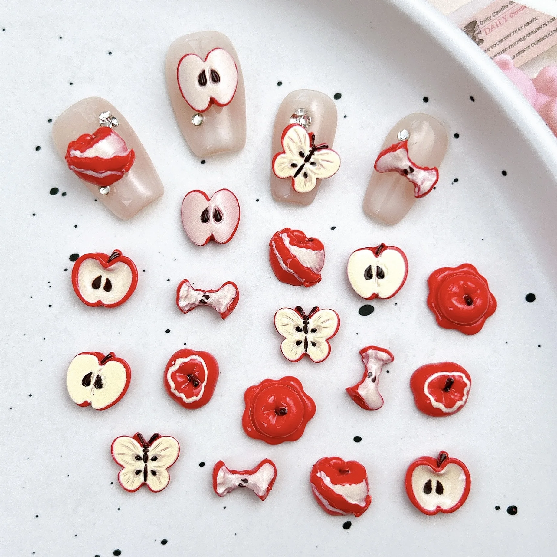 100 Ken Novos acessórios para unhas, fofo e fresco, meia maçã, resina, vento doce, material de uso de unhas