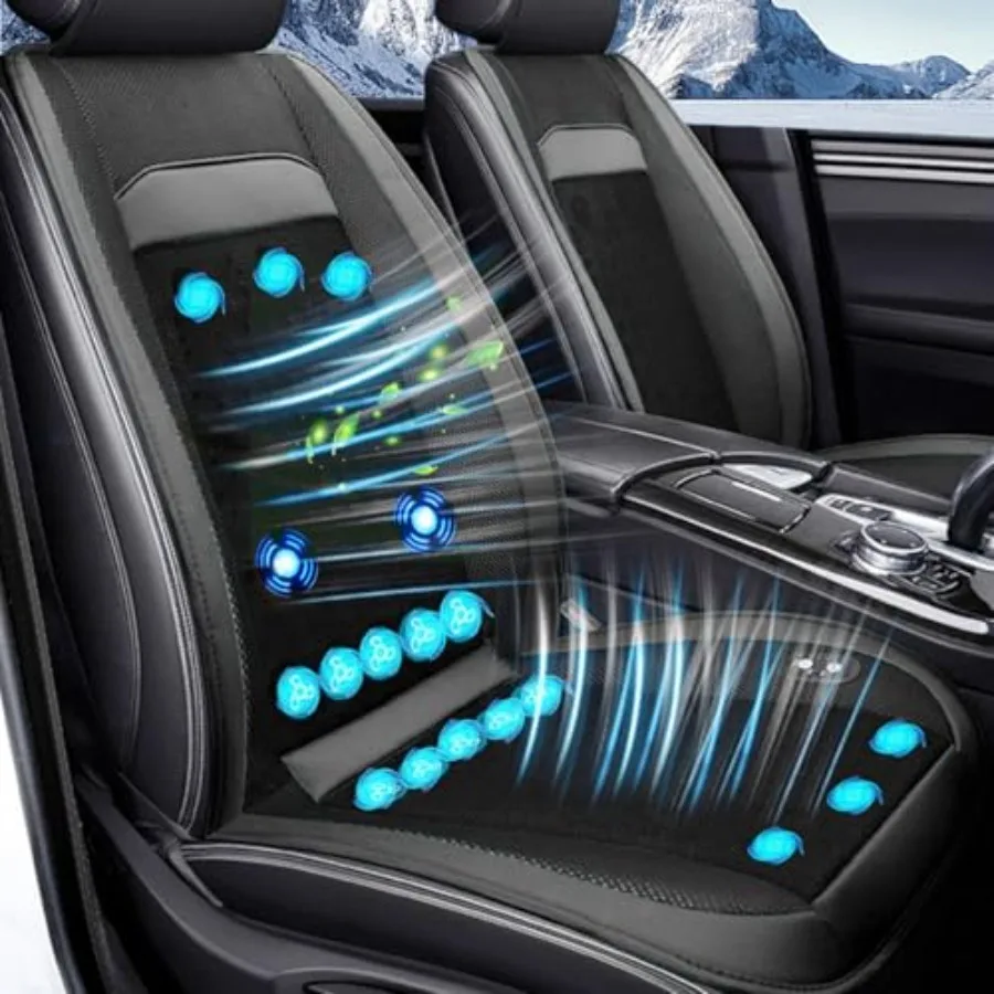 

Automotive seat cooler pad for front seats: 12V cooling car seat cover with 16 fans breathable mesh fabric black rapid heat dis