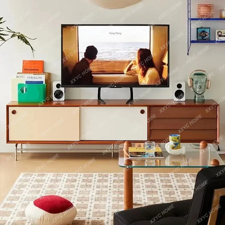 Household Solid Wood TV Cabinet Medium And Ancient Style Small Apartment Living Room Simple Audio-visual Cabinet