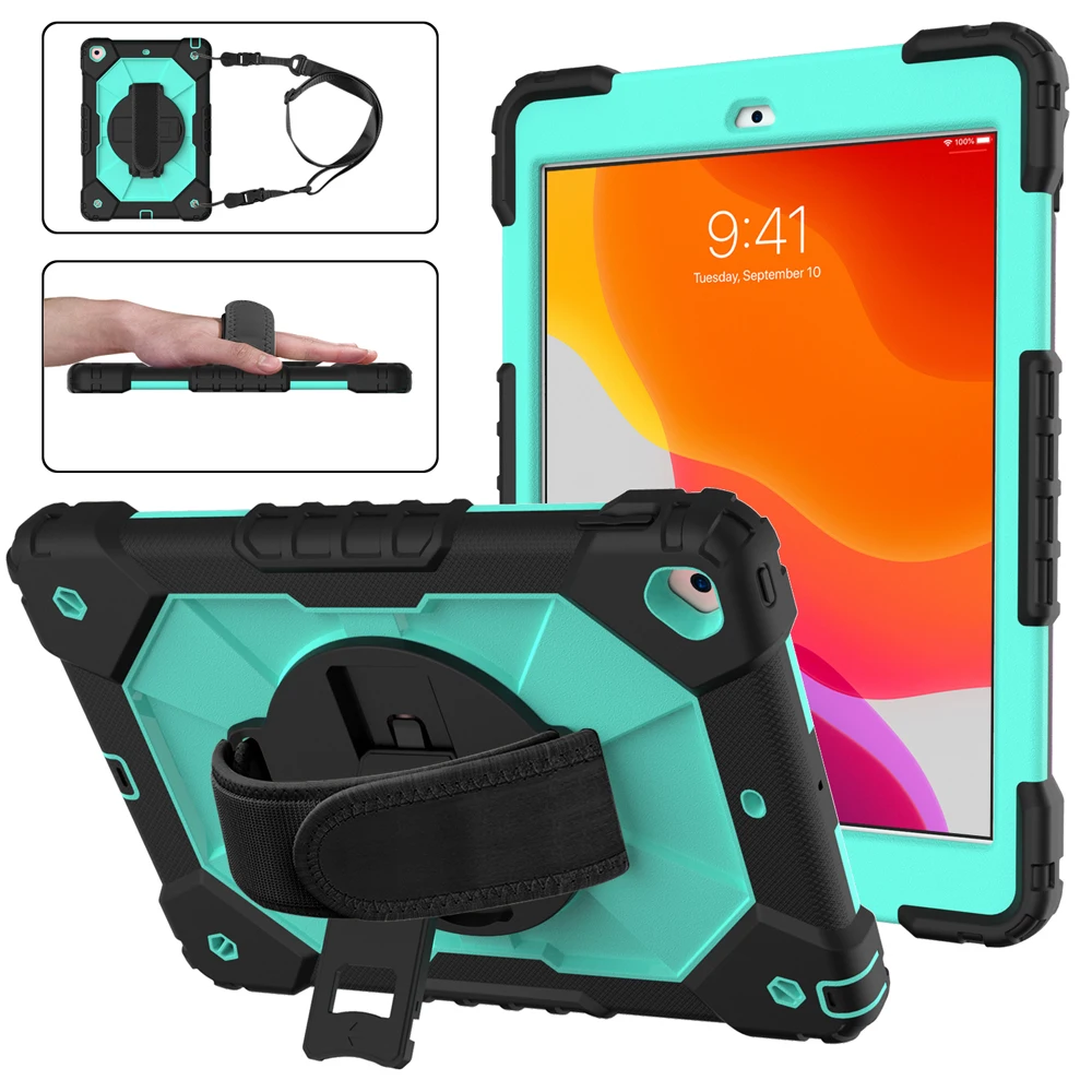 

Case for iPad 10.2 2021 2020 2019 9th 8th 7th Generation Heavy Duty Shockproof Rugged Cover with Kickstand Hand/Shoulder Strap