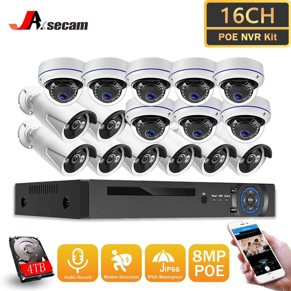 

H.265 16CH 4K NVR Kit 8MP Ai Indoor Vandal-Proof Dome Waterproof Camera System Audio POE IP Camera Video Surveillance Set