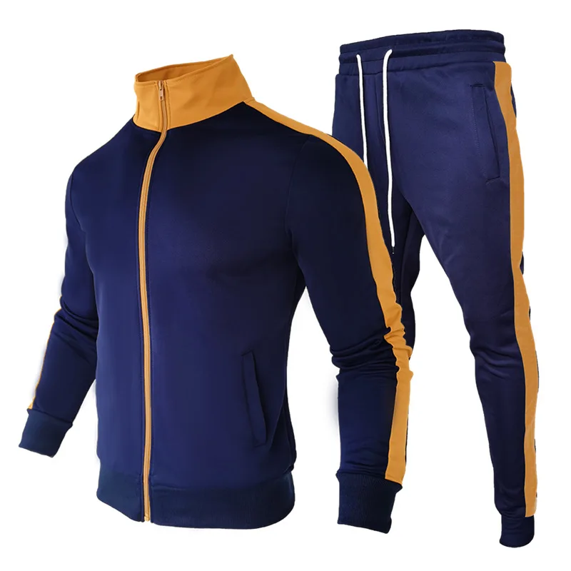 New sports suit side bar running fitness cardigan stand up collar jacket set fashionable long sleeved pants slim fit