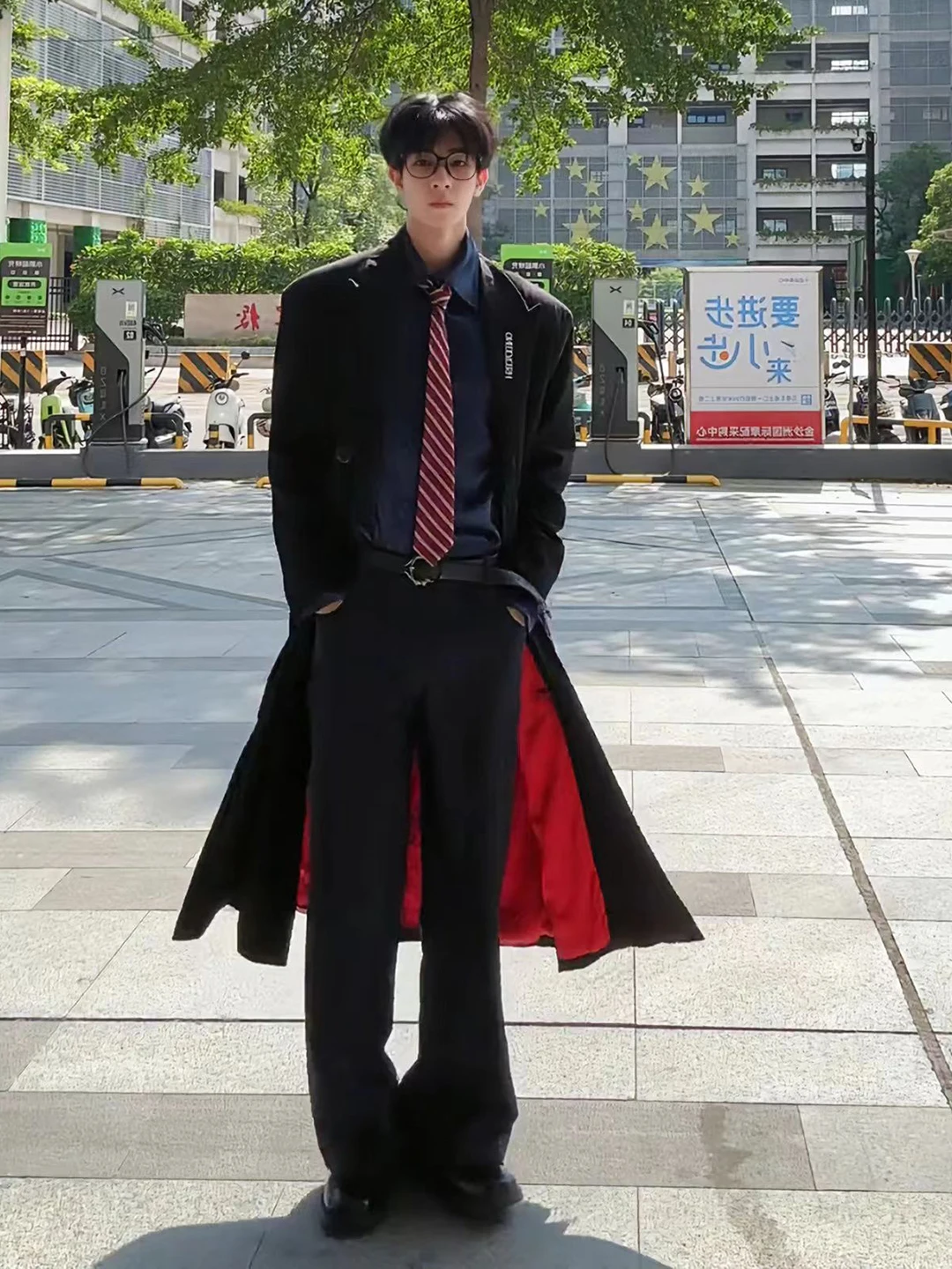 

Мужское шерстяное пальто черно-красное, до колена, осенне-зимнее, в корейском стиле, премиум-класса, твидовое, с разрезами, S...