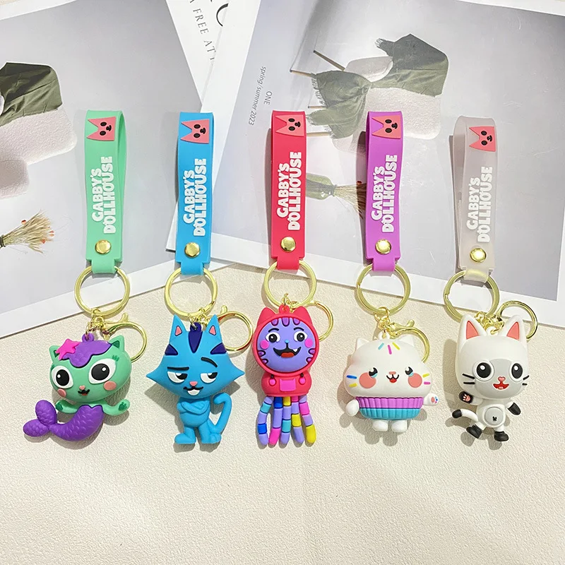 LLavero de casa de muñecas Gabby de animales, casa de juguete encantadora, llavero de muñeca de gato, animales de dibujos animados, muñecos de gato sirena, colgante, regalos para niños