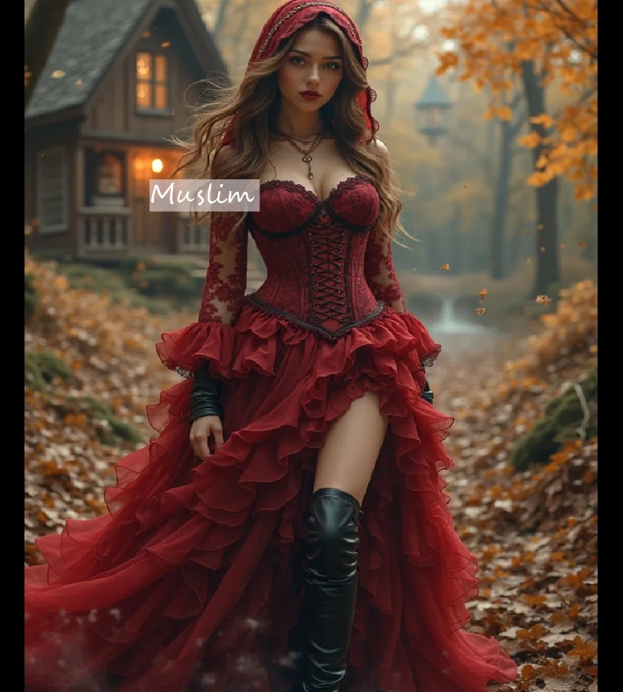 

Victorian Red Gothic Wedding Dress Ethereal Hi Low Vampire Bride Dress Ruffle Bohemian Elf Bridal Gown Lace Costume Customized