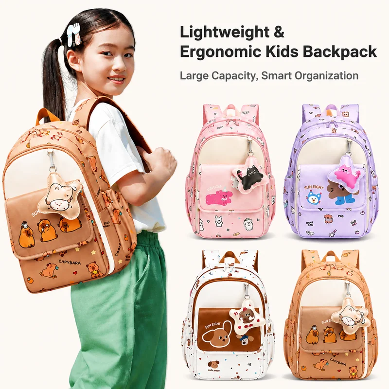 Sun Eight Capybara Print Backpack Lightweight Spine Protection Water Resistant Casual Daypack For Daily Travel Outdoor