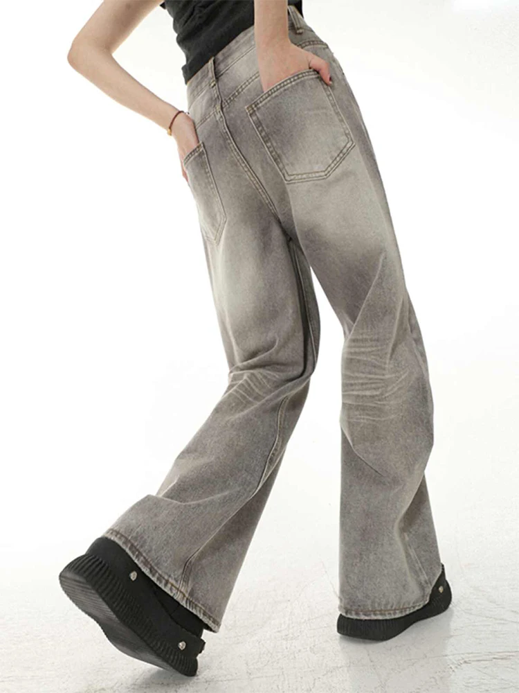 

Women's Baggy Bleach Jean Grunge American Retro High Street Y2k Japanese 2000s Wide Fit Denim Pants Cowboy Long Trousers Korean