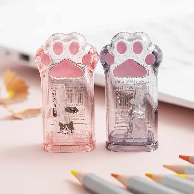 Cute Cat Paw Pencil Sharpener Kawaii Stationery Taille Crayon Transparent Office School Supplies Sketching Pencil Sacapuntas