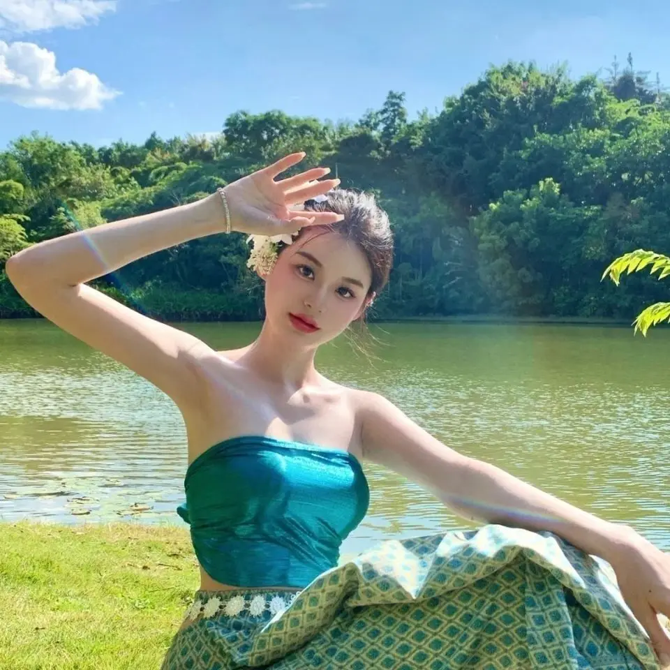 الزي الوطني التايلاندي العرقي زي تايلاند ميانمار النساء مجموعة ملابس داي الملابس التايلاندية التقليدية للفتيات