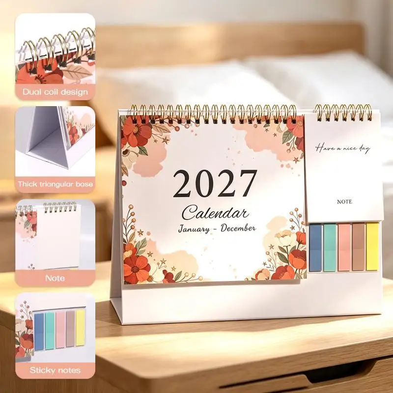 2027 Desk Flip Calendar Thick Durable Paper Academic Desktop Organizer for Home Office School Yearly Planning Use