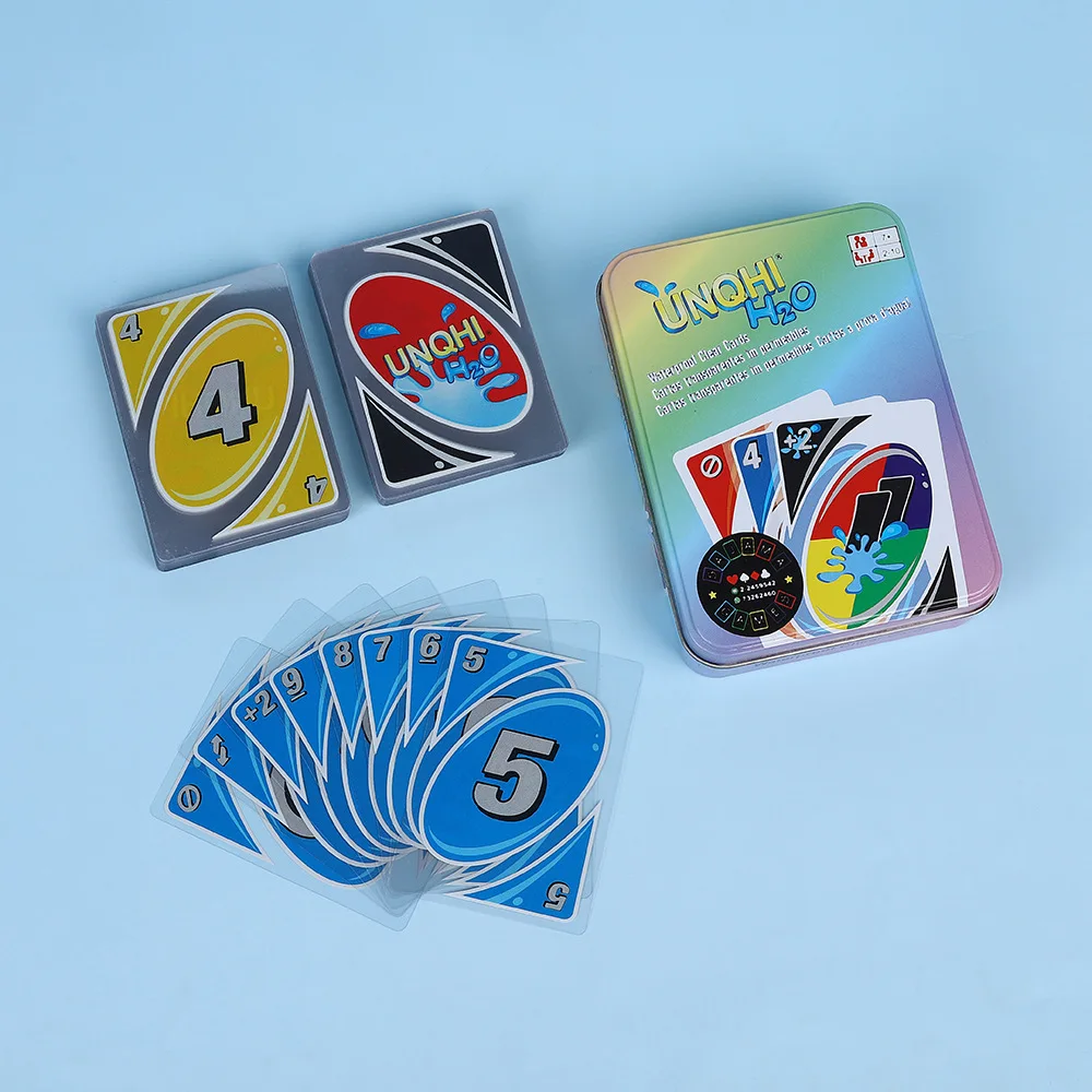 Board Games UNO H2O Card Game WaterProof Pressure Proof PVC Plastic Transparent Kids Toys Playing Cards Halloween Birthday Gifts