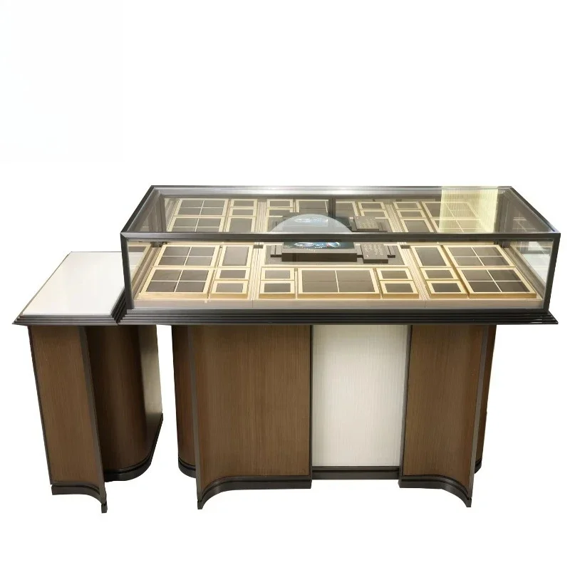 

Design Commercial Modern Upscale Glass Metal Store Neck Black Custom Jewelry Showcase Display Case