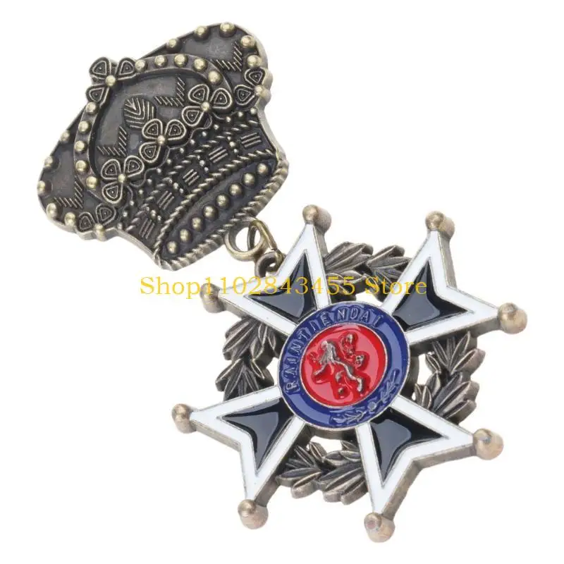 

49MC Antique Martial Badge Star Brooch Pin for Collector and Retro Fashion Enthusiasts Theme Party Display
