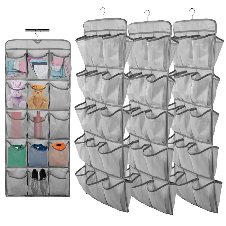 

30 Large Pockets Dual Sided Hanging Shoe Organizer DoubleSide Closet Storage Shelves with Rotating Hanger Space Saving Storage B