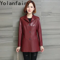 Genuine Sheepskin Leather Jacket Women Mid-length Leather Jackets for Women 2024 Real Leather Coat Slim Outwear Single Breasted