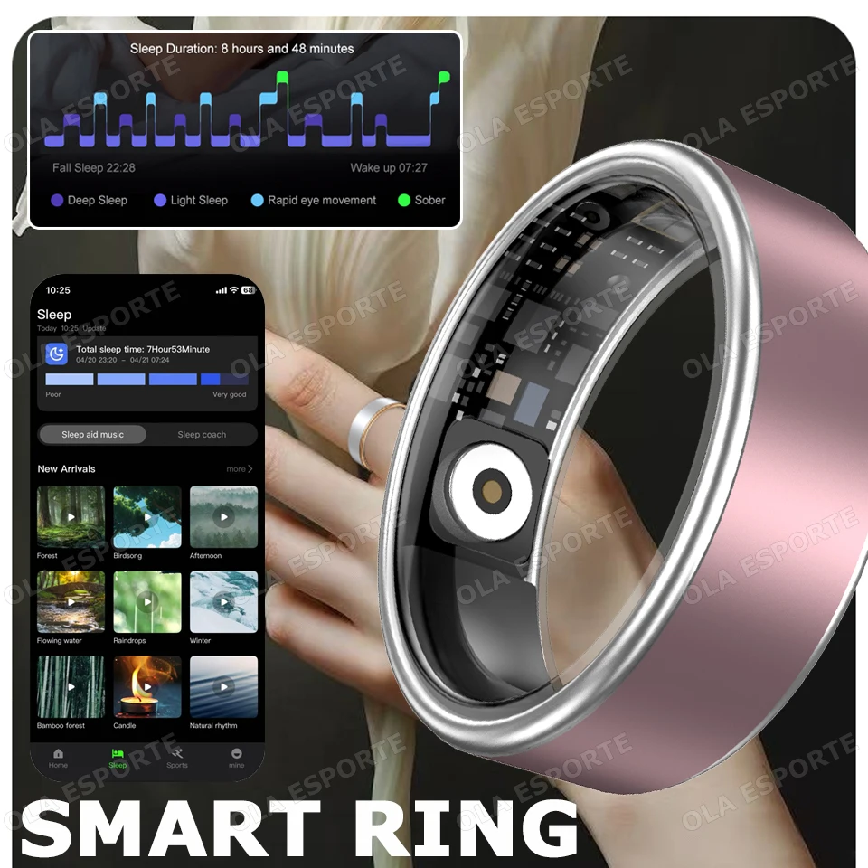 

2025 Smart Ring Blood Pressure Heart Rate Sleep Monitoring Smartring IP68 & 5ATM Waterproof Multi-sport Mode Smartring Man Women