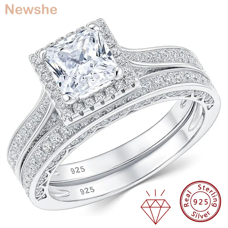 Elegant 925 Sterling Silver Moissanite Wedding Ring Set