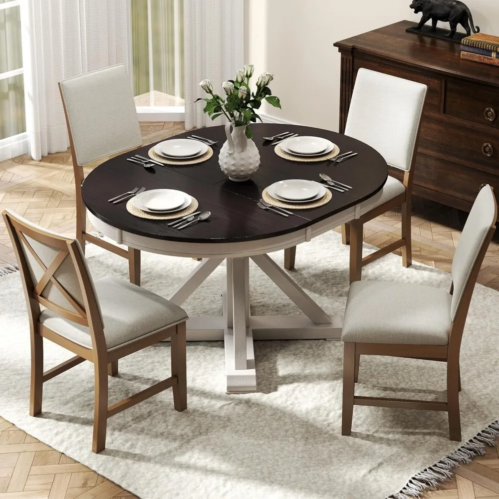 زوج من كراسي تناول الطعام المنجدة على طراز المزرعة مع تصميم خلفي متقاطع لاستخدام المطبخ وغرفة المعيشة