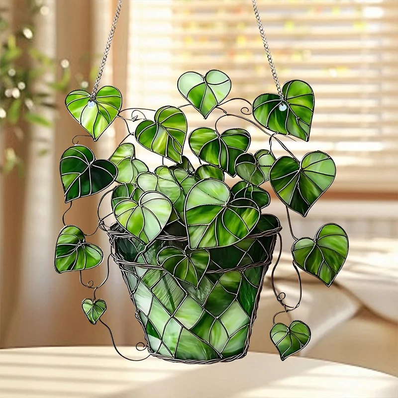 

1Pc Heart-Shaped Potted Plant Pendant Sun Catcher Acrylic Indoor Garden Home Office Decoration Wall Hanging Ornament Crafts