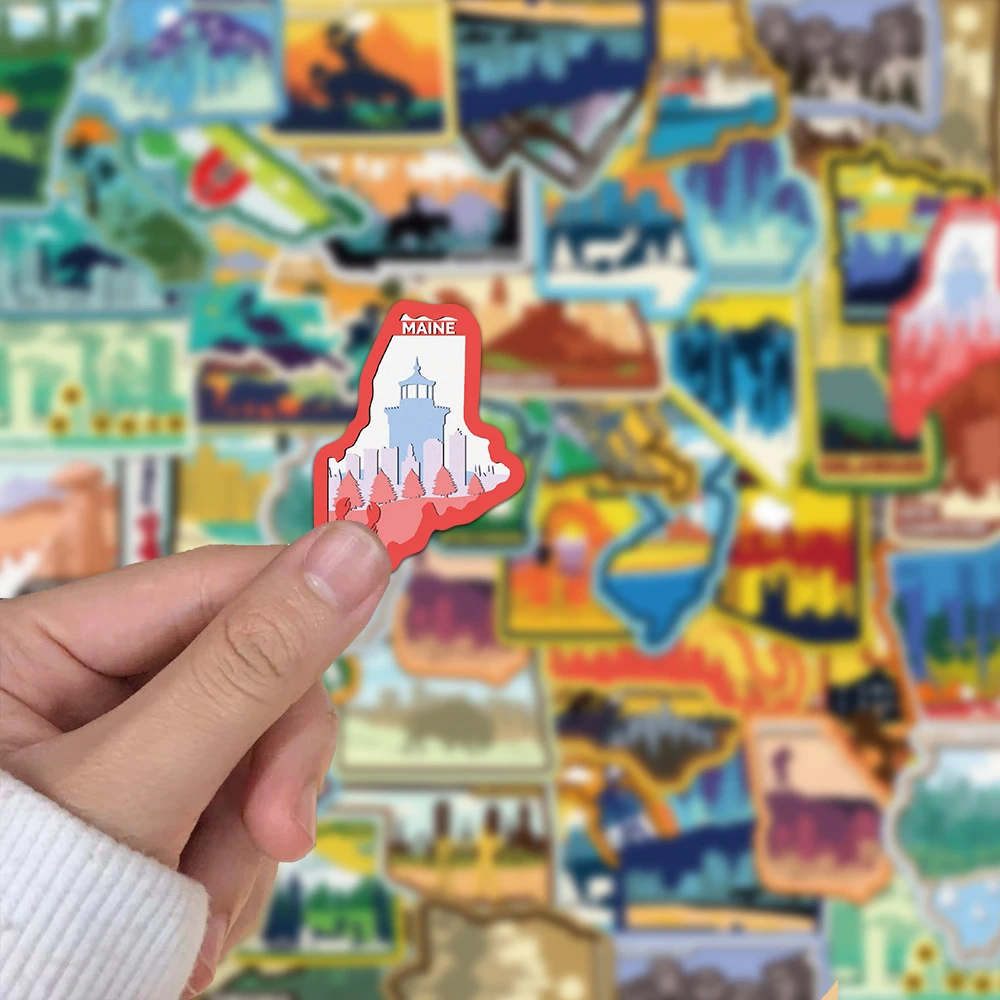 50PCS US State Landmark Stickers Travel City Landmark Handbooks Phone Cases Laptop Suitcases Water Cups Waterproof Stickers