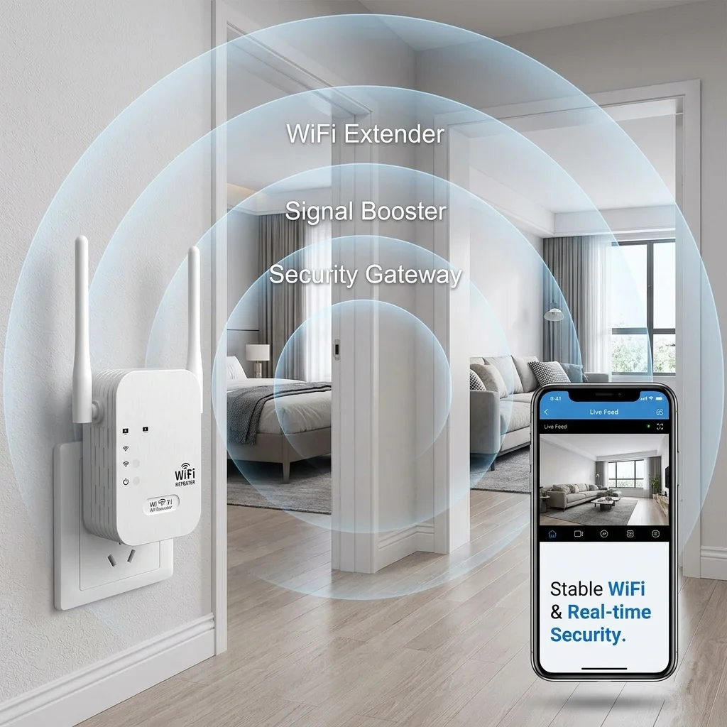 Multi functional wireless WiFi repeater WiFi extender signal enhancer 2.4G 5G dual band network LOOKCAM