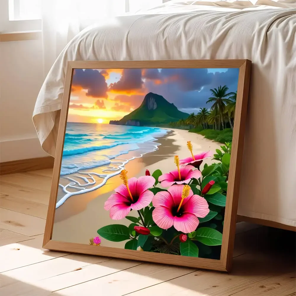 

Huacan 5D алмазная живопись цветок приморский полный квадратный круглый дрель вышивка ремесленный комплект для взрослых DIY мозаика пейзаж декор стены