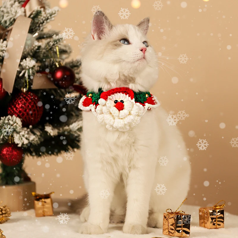 HOOPET Christmas Cat Necklaces New Year Wool Pet Collar Dog Scarf Pet Supplies Gift for Cat Puppy Decoration Pet Accessories