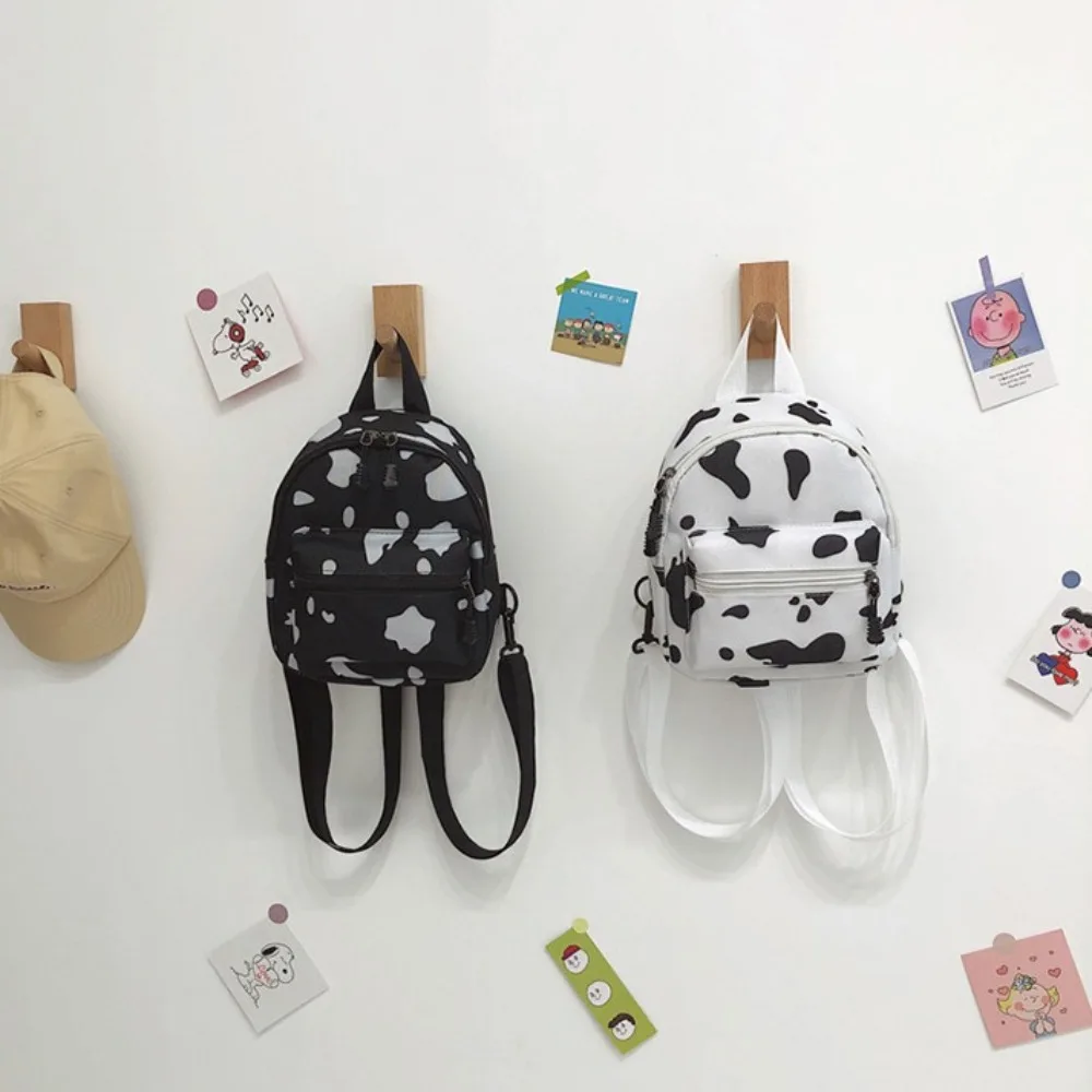 Cute Cow Spot Women's Bags Canvas Adjustable Strap Travel Bag Multi-Function Mini Backpack Women