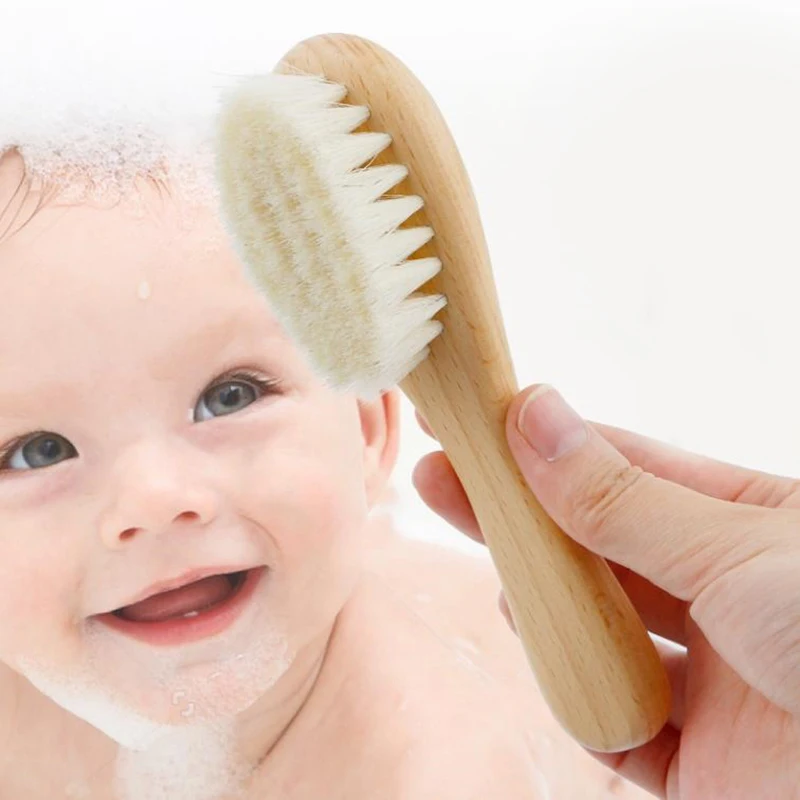 مجموعة فرشاة شعر للأطفال مكونة من قطعتين - مشط من خشب الزان + فرشاة ذات شعيرات ناعمة، مدلك لطيف لفروة الرأس لحديثي الولادة للعناية بالرابط والتطوير الحسي #5