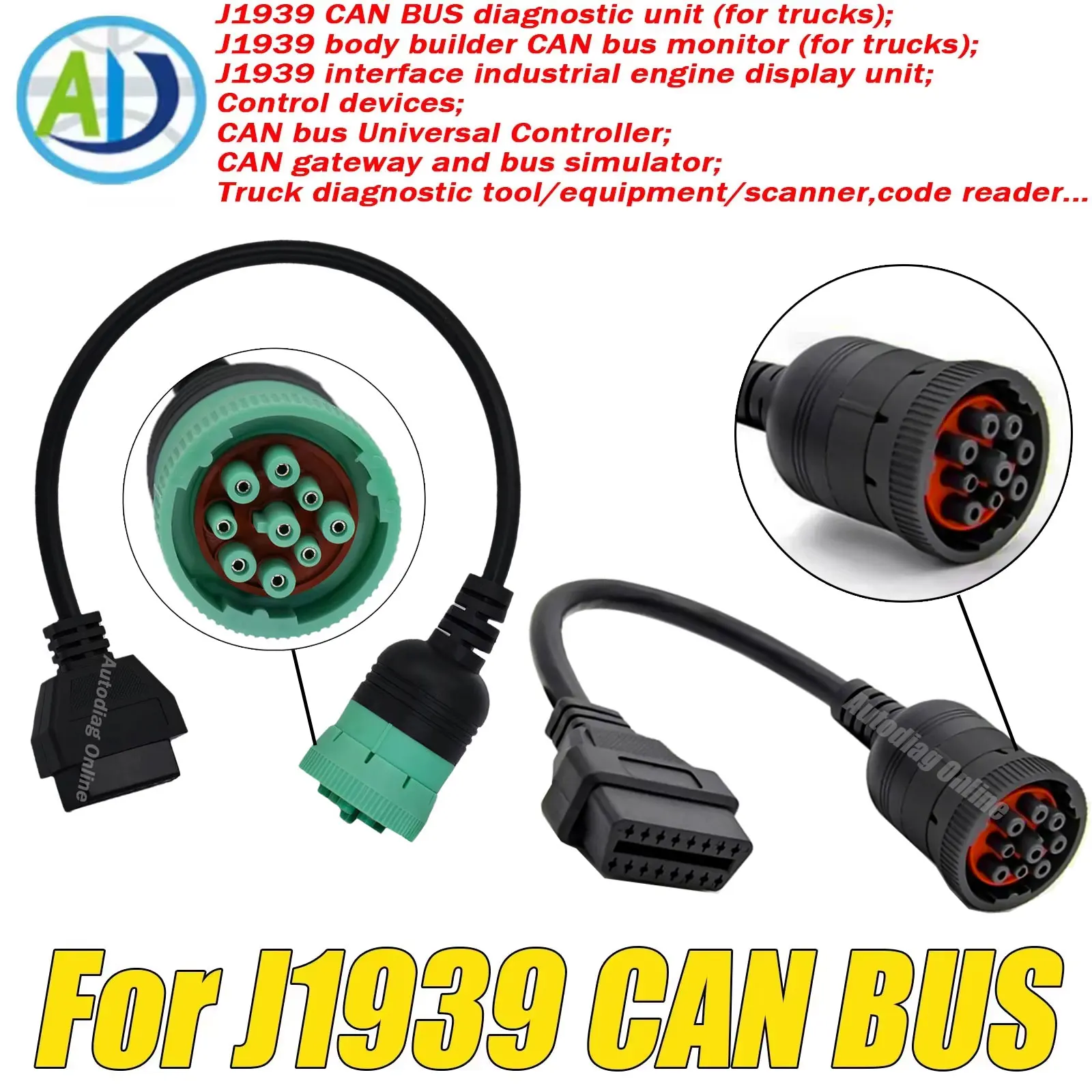 

For J1939 CAN BUS OBD2 Adapter Cable 9pin to 16pin Heavy Duty Truck OBD2 Diagnosctic Adapter Cable for Cummins For CAN BUS Truck