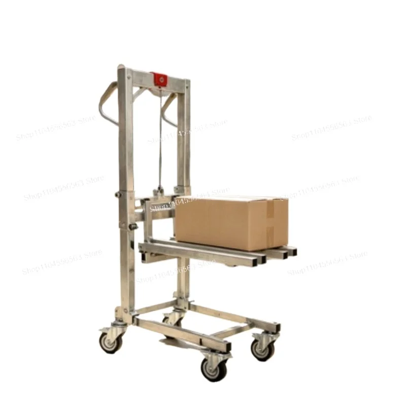Manual Stacker Hand Winch Lift Truck Portable Foldable Mini Pallet Lifter for Warehouse Home Cargo Material Load Handling