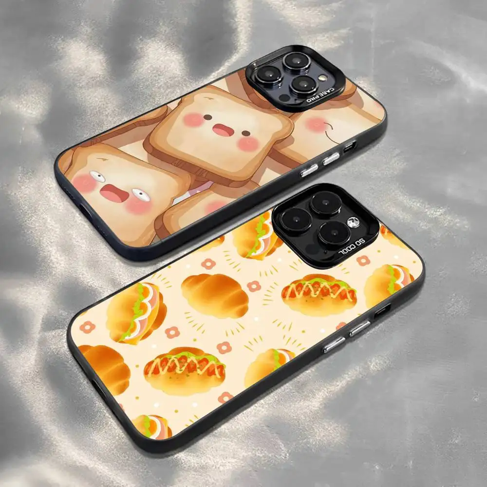 

Cute Bread Illustration Phone Case For iPhone 17,16,15,14,13,12,11 Plus,Pro Max,XS,Colorful Silver Phone case Funda Cover