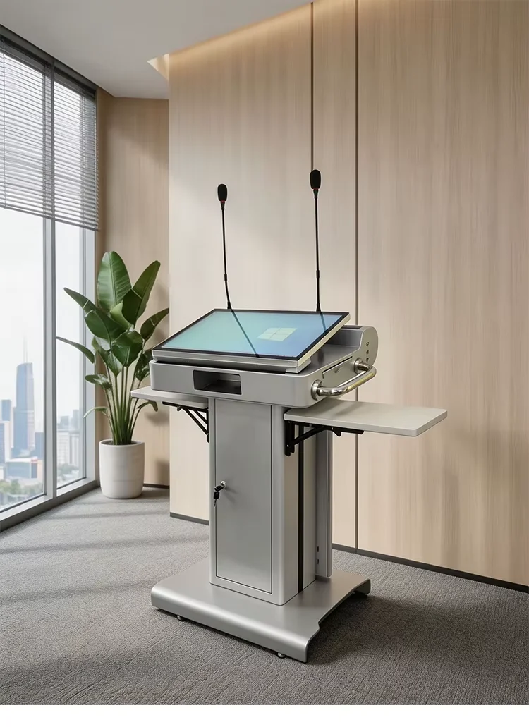 Custom Smart LCD Touch Screen Lectern Podium Motorized Lift Angle Adjustment Capacitive Touch Control CloudBased Indoor 1 Year