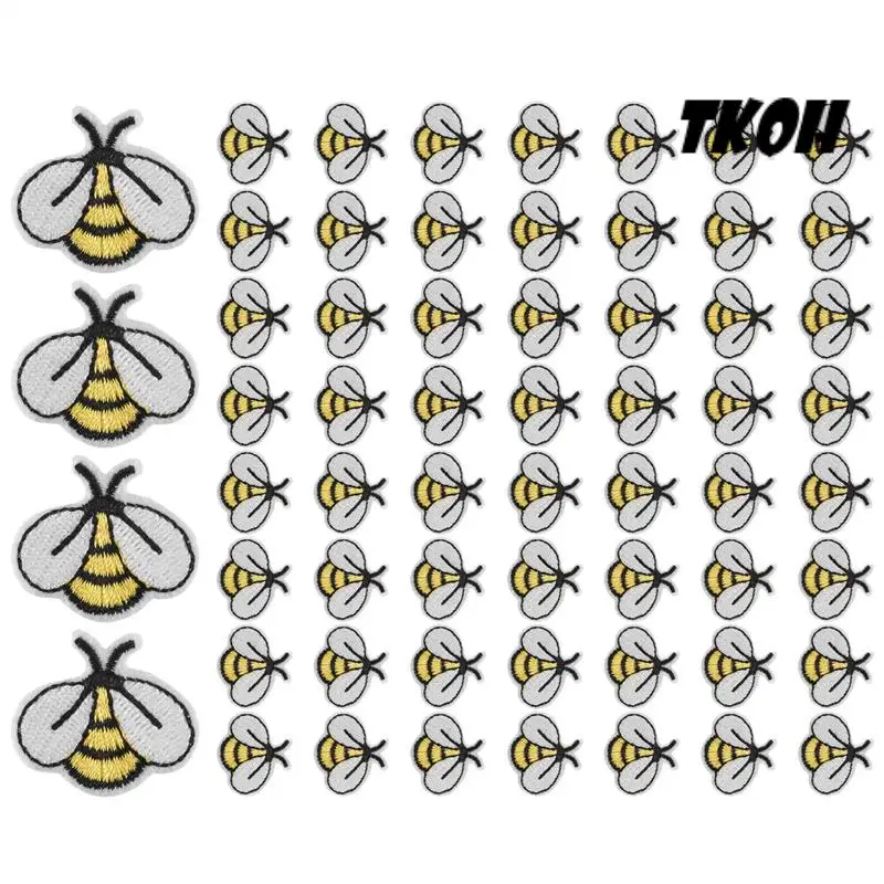 TKOH-60PCS 꿀벌 수 놓은 패치, 귀여운 범블 비 온 수 놓은 아플리케 장식 바느질 패치 의류 DIY 패치