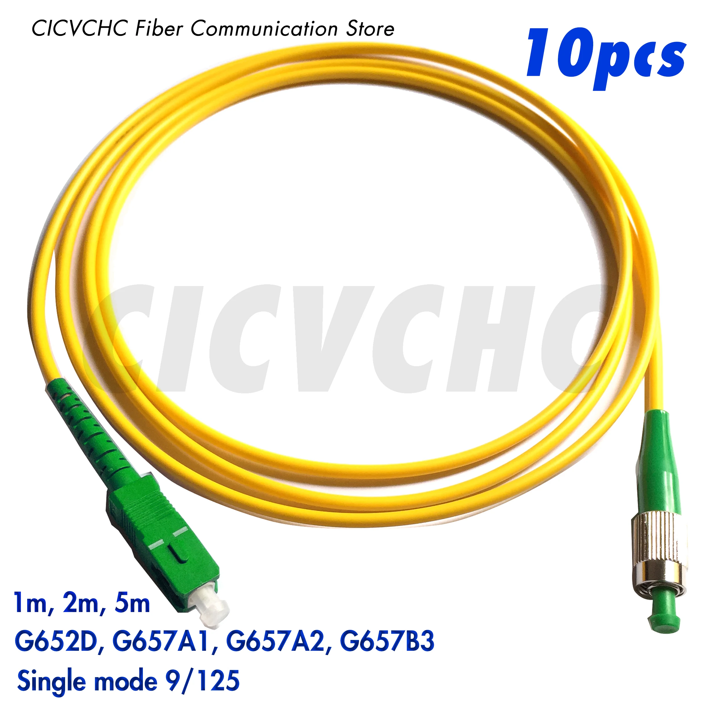 10pcs SC/APC-FC/APC Fiber Patchcord-SM(9/125) G652D or G657A1-1m, 1.5m or 5m-3.0mm Cable / Jumper