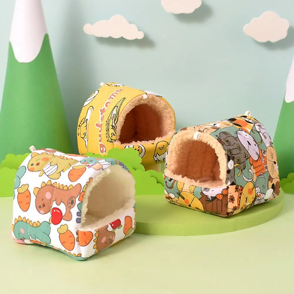 Cartoon Pattern Pet Bed Cozy Small Hideouts Warm Hamster Nest Guinea Pig House for Comfortable Rabbit Chinchilla Hedgehog Ferret