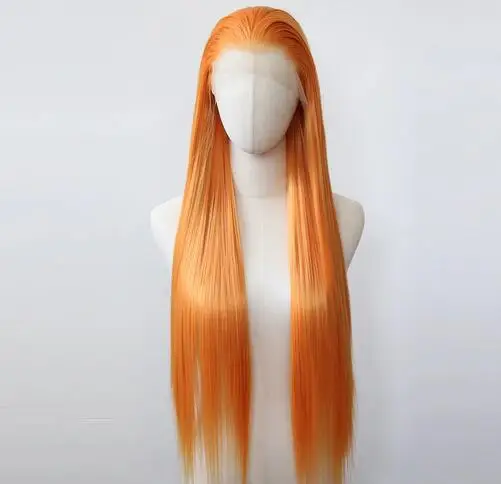 Orange Wig 13x4 Synthetic Lace Front Wig Long Straight Orange Lace Front Synthetic Wig Pre Plucked Heat Resistant Fiber Hair