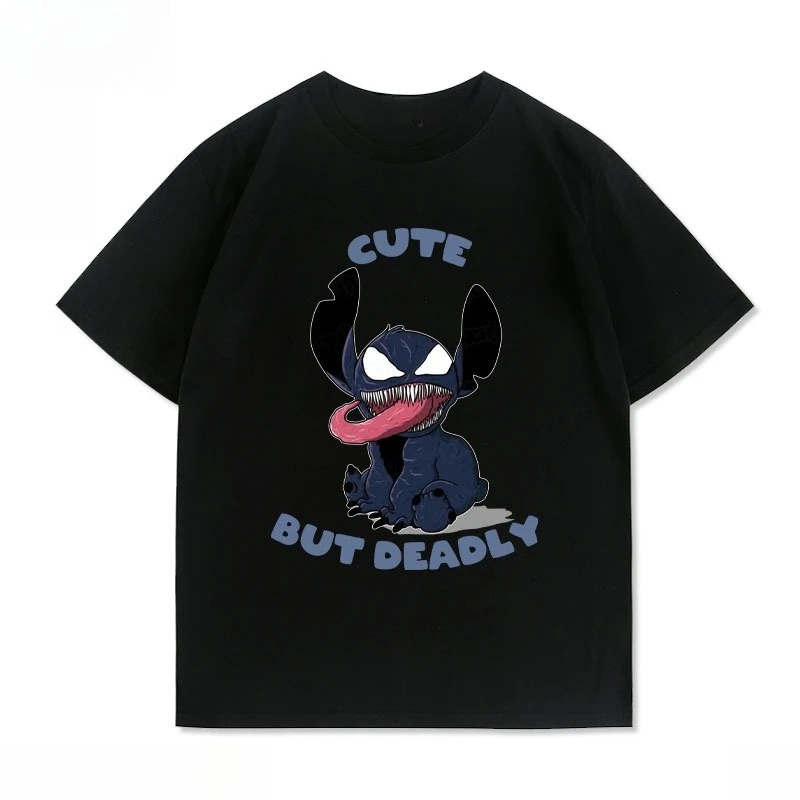 

Stitch Stitch Joint Venom Creative Painting Animation Periphery Short Sleeve Casual Japanese Summer Pure Cotton T-shirt Men Top