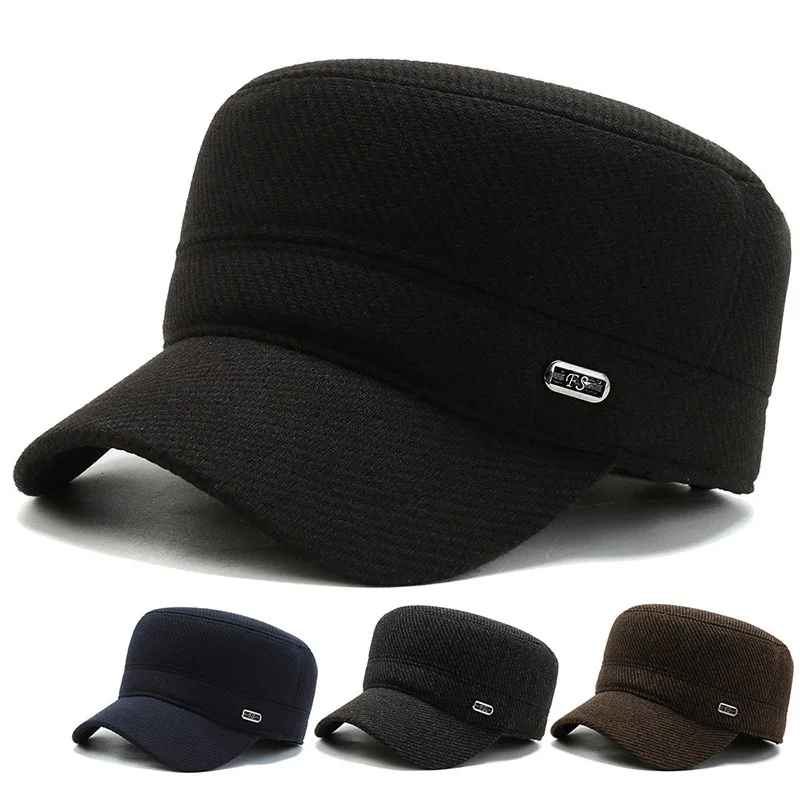 

Middle Aged And Winter Hat For Elderly Dad Flat Top Caual Veratile Grandpa Hat Warm Ear Protection Dad Hat