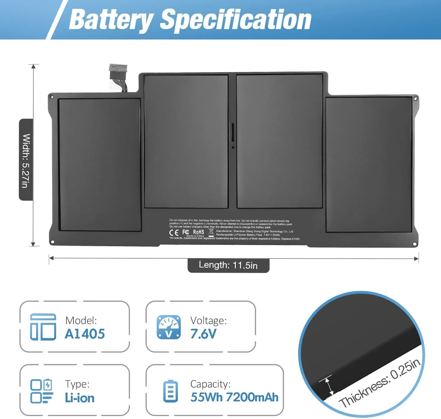 A1466 Battery for Apple MacBook Air 13\