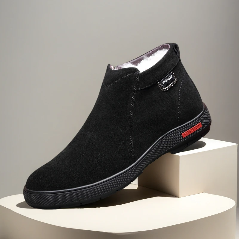 

2025 Winter New Men Boots Warm Plush Suede Leather Casual Shoes Outdoor Snow Boots 38-45