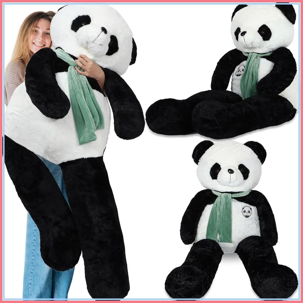 

63 Inch Giant Plush Panda with Green Scarf, Huge Soft Stuffed Bear for Christmas