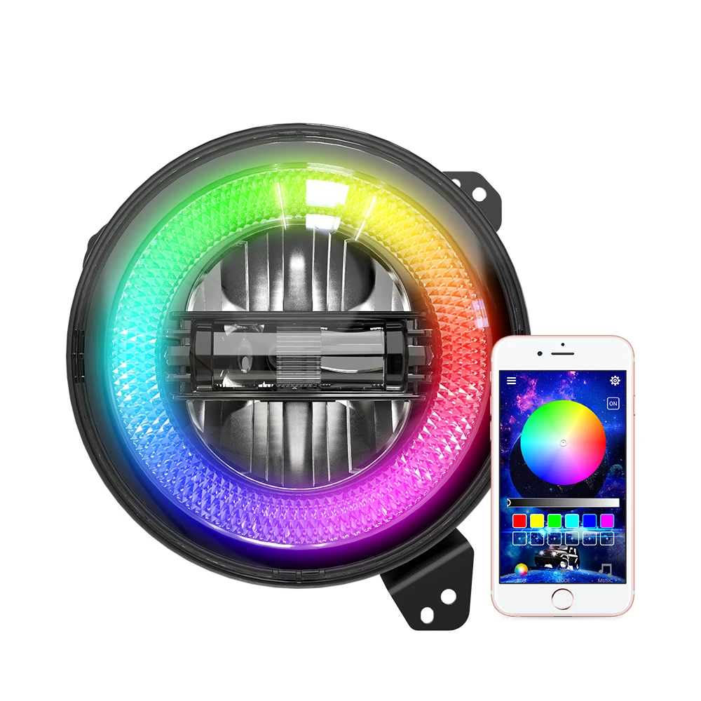 

Demon Eye Rgb Led Lighting Auto Headlight Mobile Phone App 9 Inch Round Led Head Light for Jeep Wrangler Jl 9' RGB Headlight