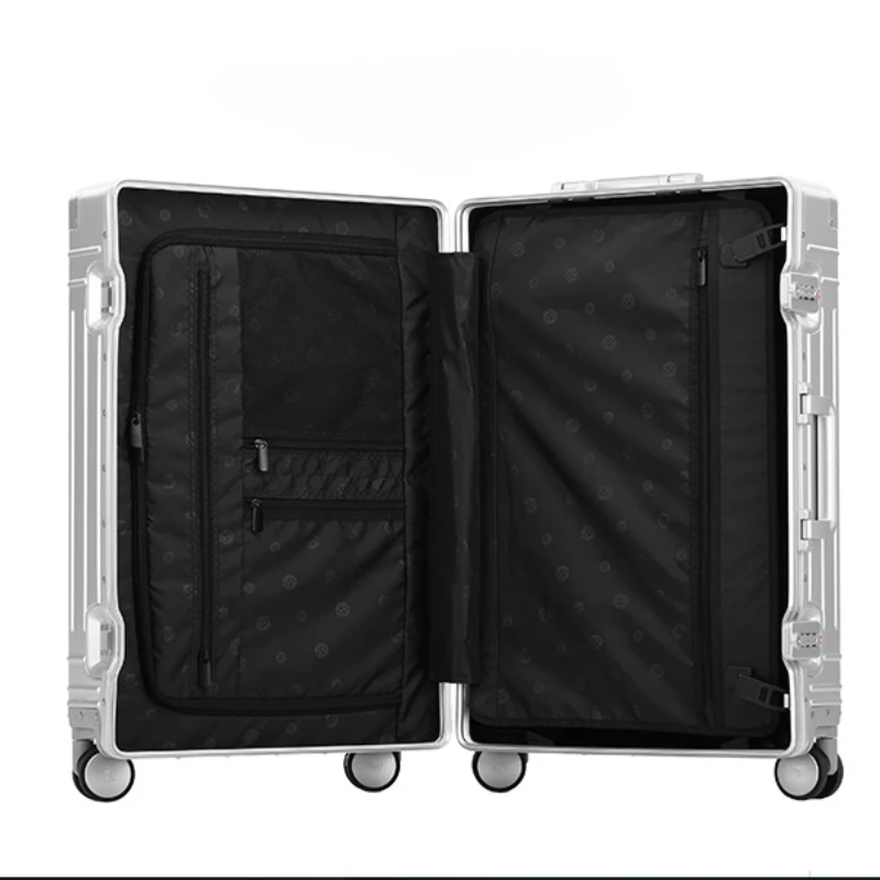 100% Aluminum Travel Suitcase Male and Female Password Lock Trolley Case Large Size Silver Carry on Luggage with Wheel