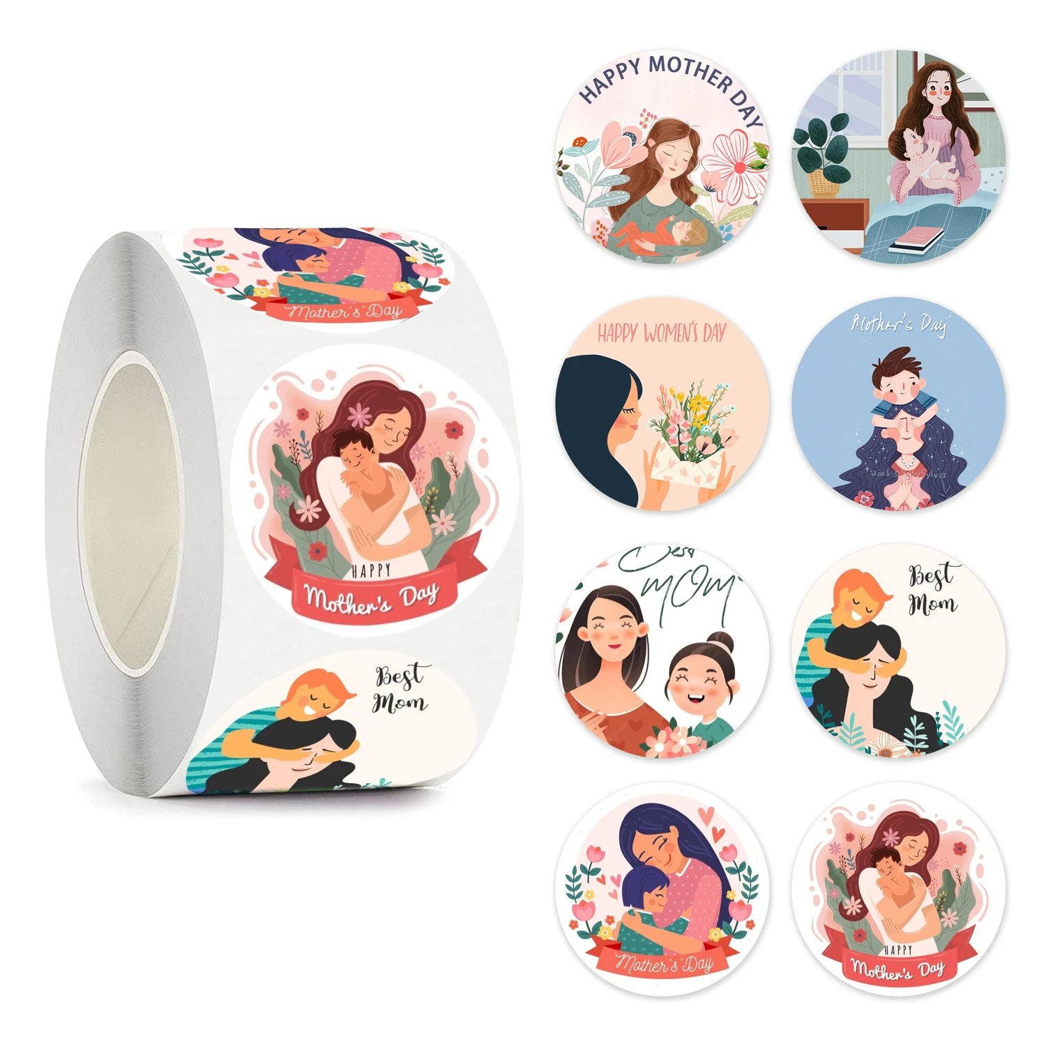母の日のステッカーが付いた丸いラベル,感謝のステッカー,ギフトカードの装飾,エンベロープ,シール,ギフト包装ボックス,装飾,500個